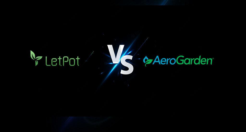 LetPot vs AeroGarden comparison graphic with logos on a dark background
