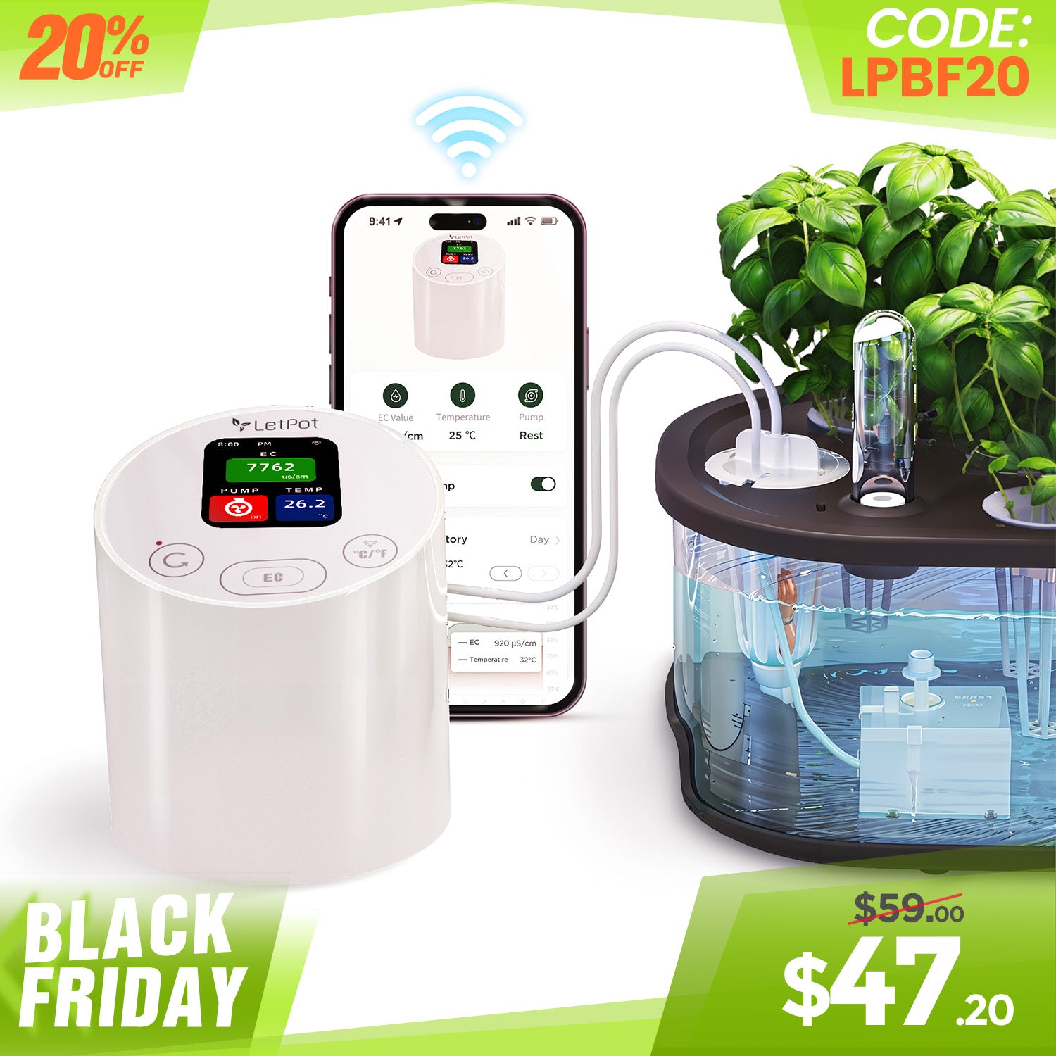 Smart Temperature & EC Meter for Hydroponic Indoor Garden