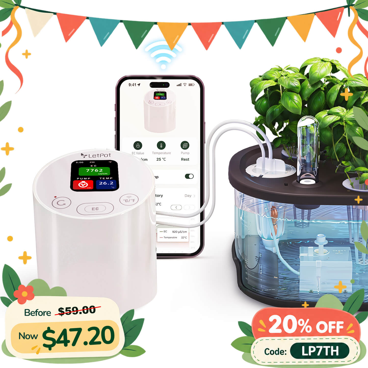Smart Temperature & EC Meter for Hydroponic Indoor Garden