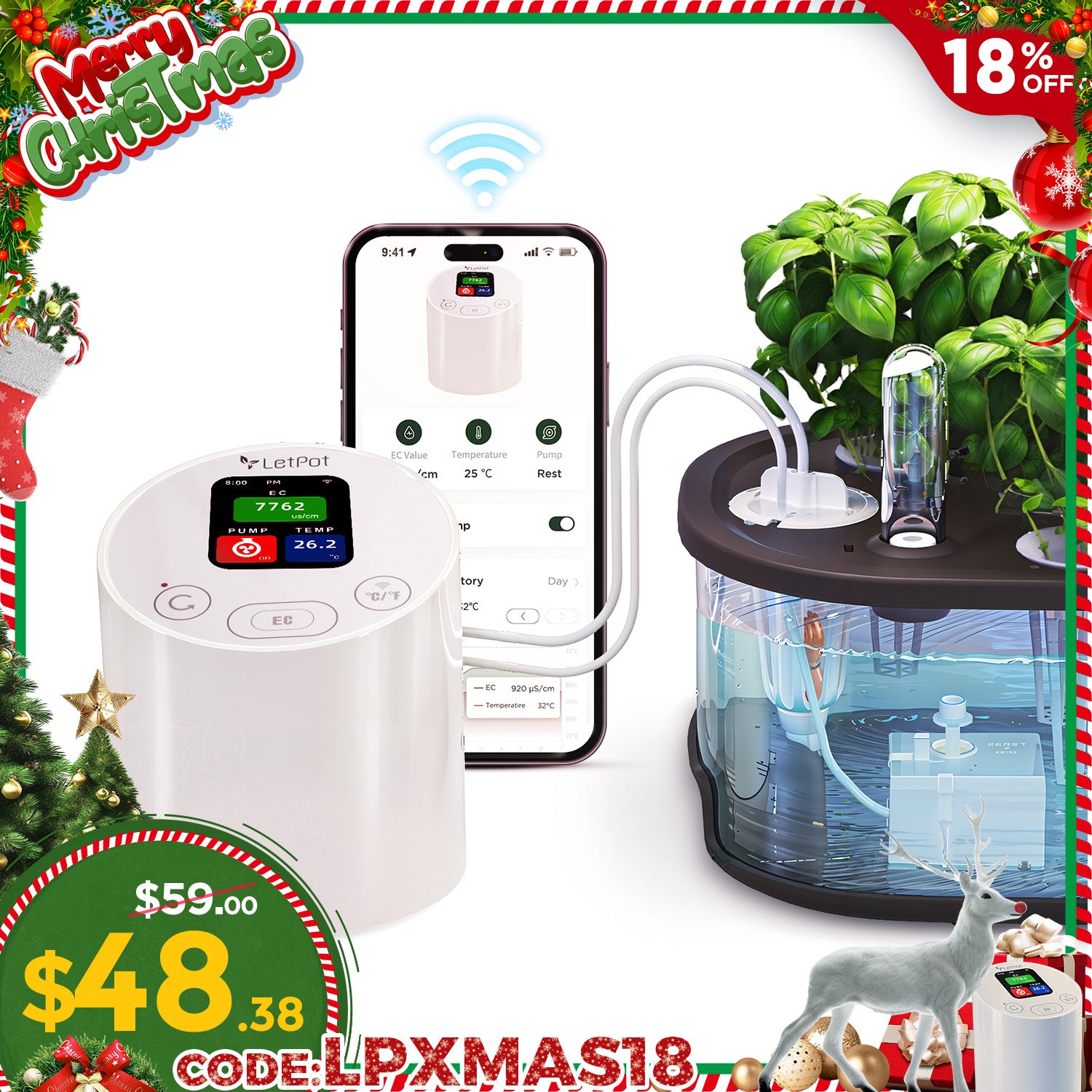 Smart Temperature & EC Meter for Hydroponic Indoor Garden