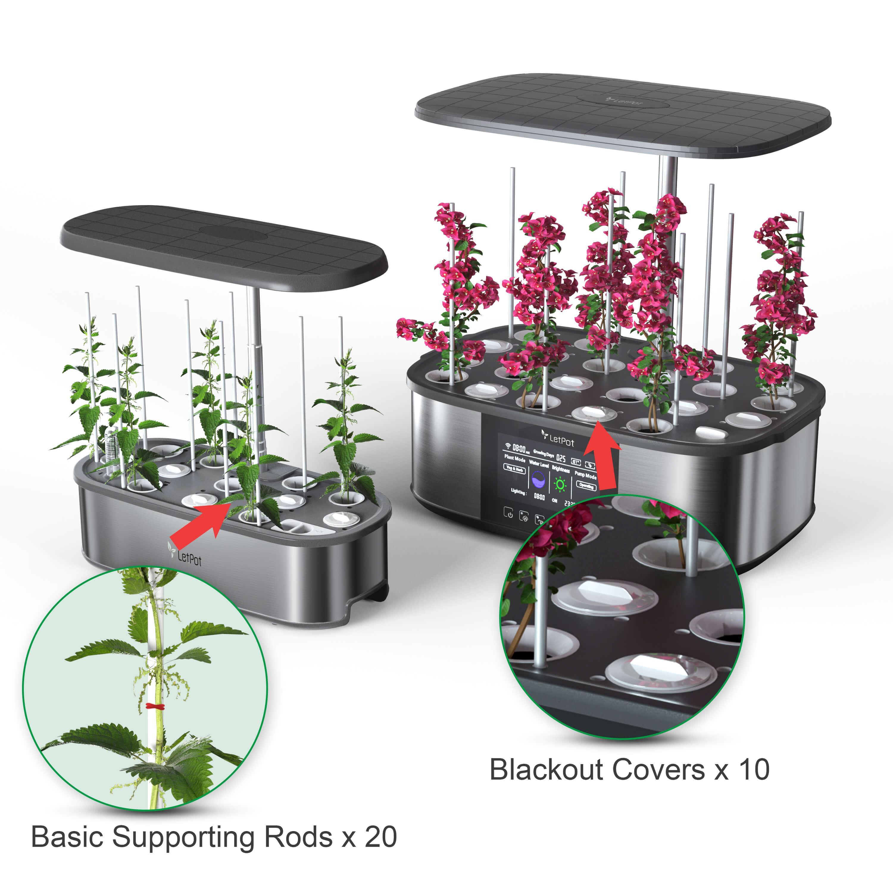 blackout cover and suppotring rods for LetPot hydroponic growing systems