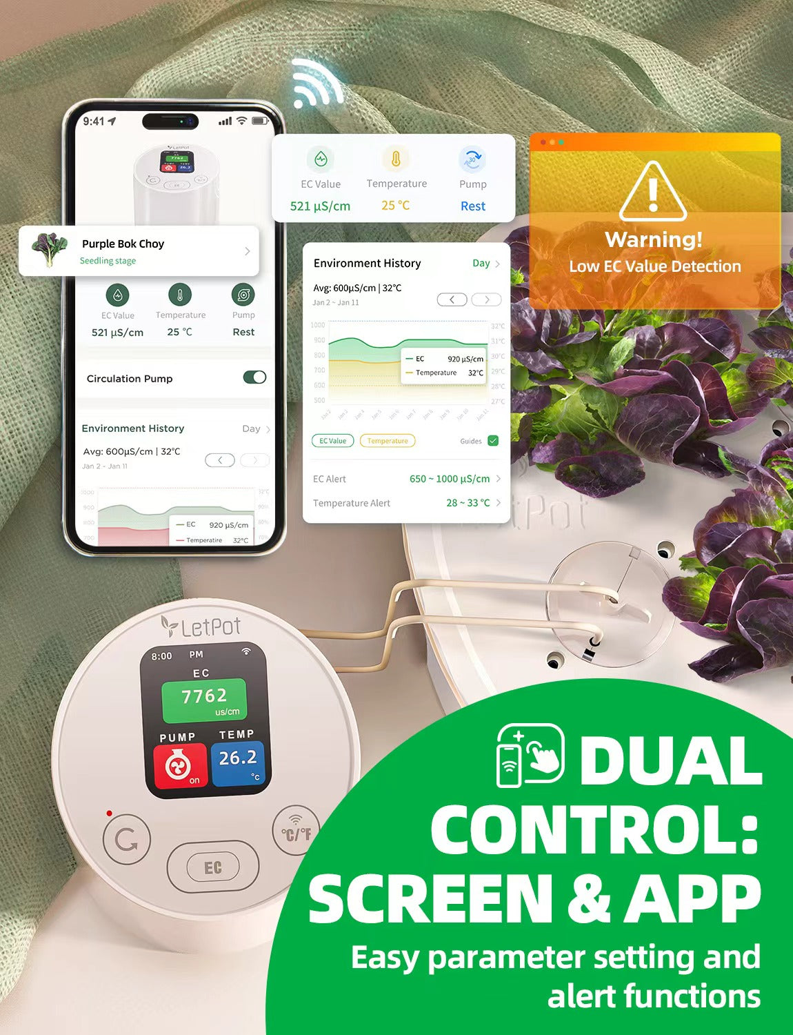 Smart Temperature & EC Meter for Hydroponic Indoor Garden