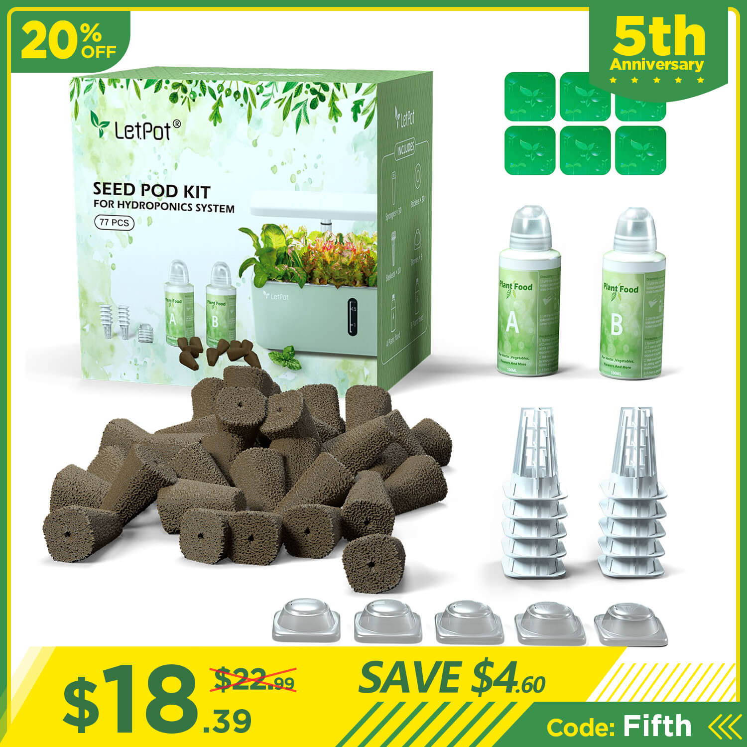 77 Pcs Square Hydroponics Growing System Replacement Seed Pot Kits(Suitable for Mini only)