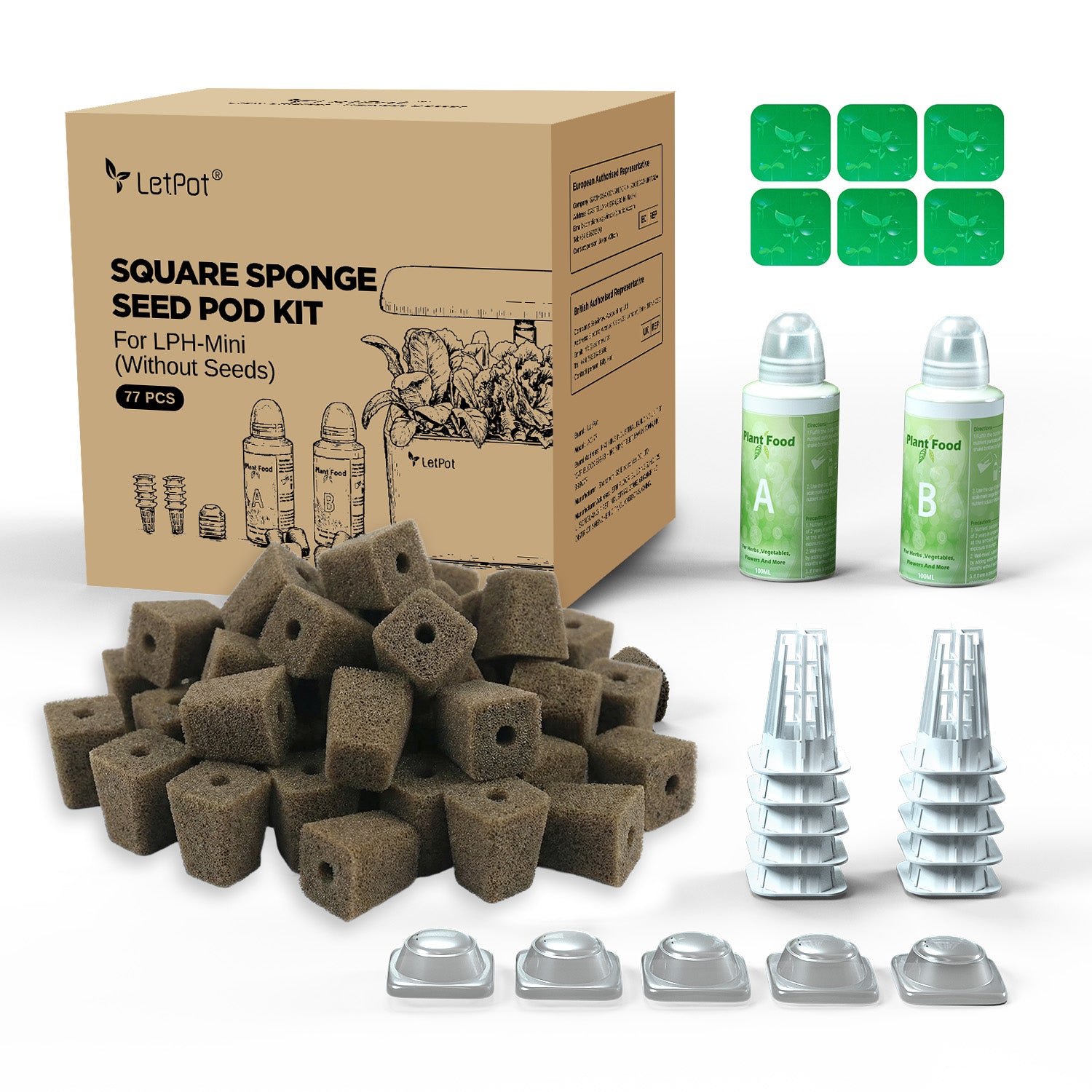 77 Pcs Square Hydroponics Growing System Replacement Seed Pot Kits