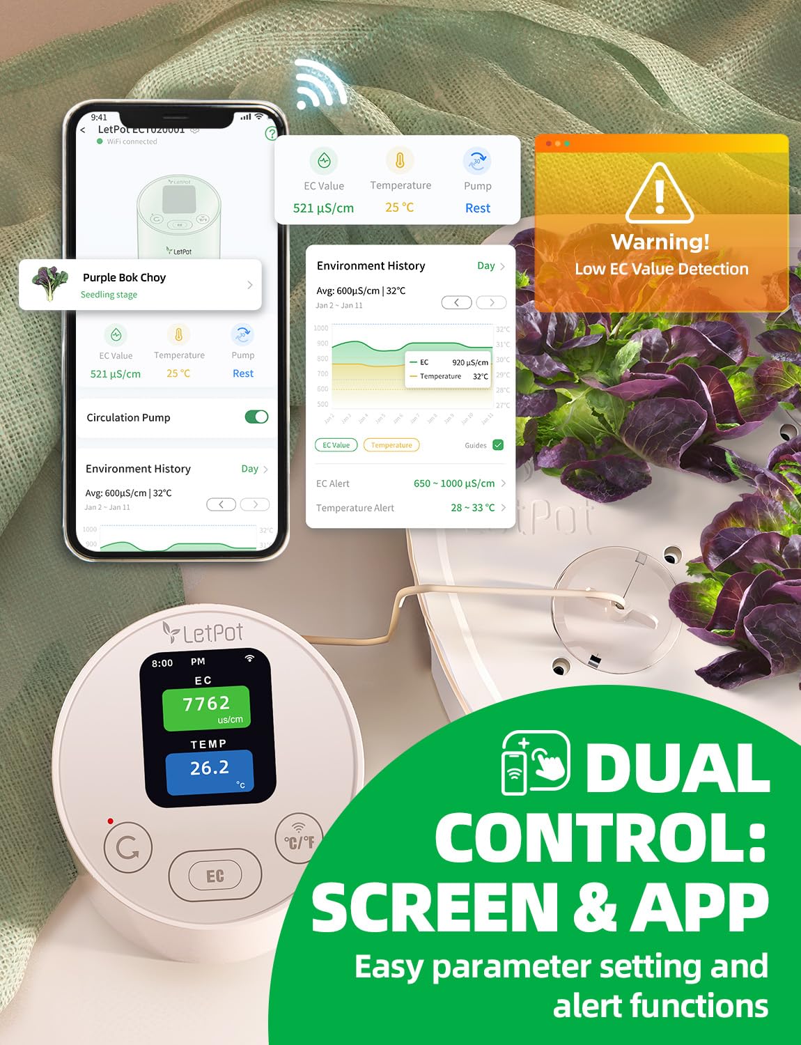 Smart Temperature & EC Meter for Hydroponic Indoor Garden