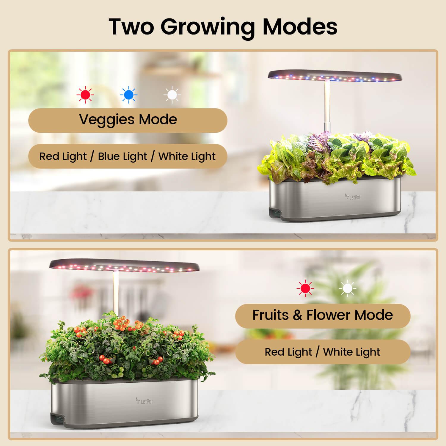 two growing modes for LetPot hydroponic growing system